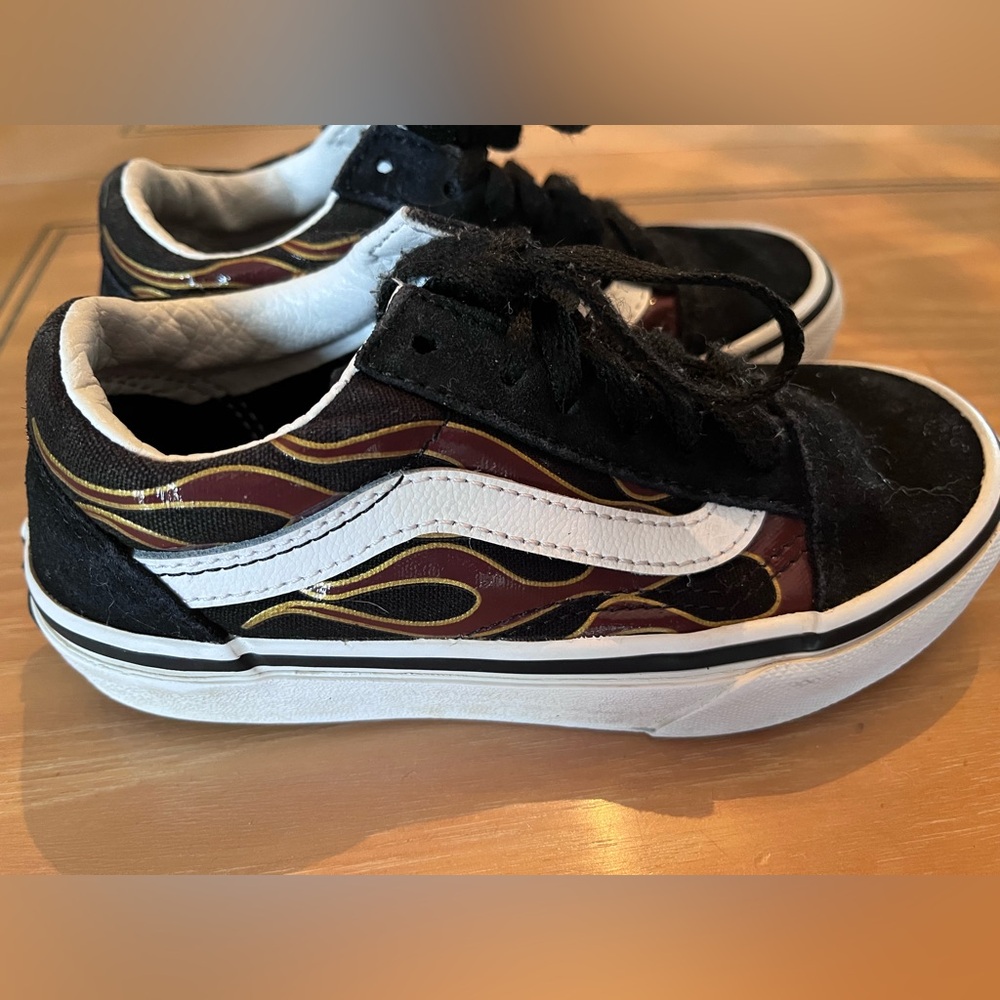 Vans Old Skool Metallic Flame Low Top Sne Lace up Black Shoes Kids 11.5